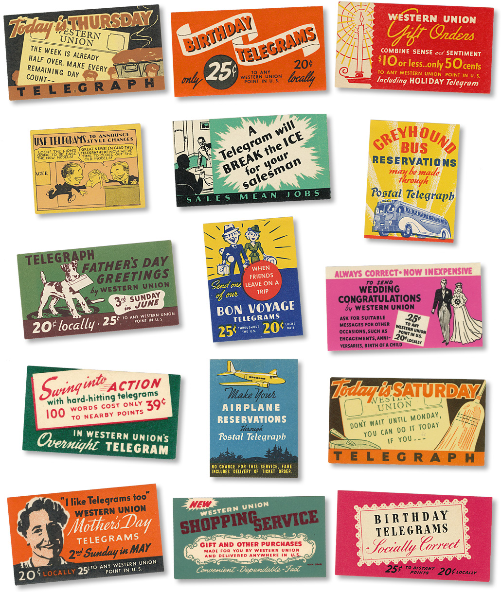 Telegram Marketing Stickers 1940's - 1950's Telegram Marketing Stickers 1940's - 1950's